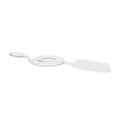 White USB charging cable with a compact rectangular charging dock, neatly coiled and displayed against a clean white background.