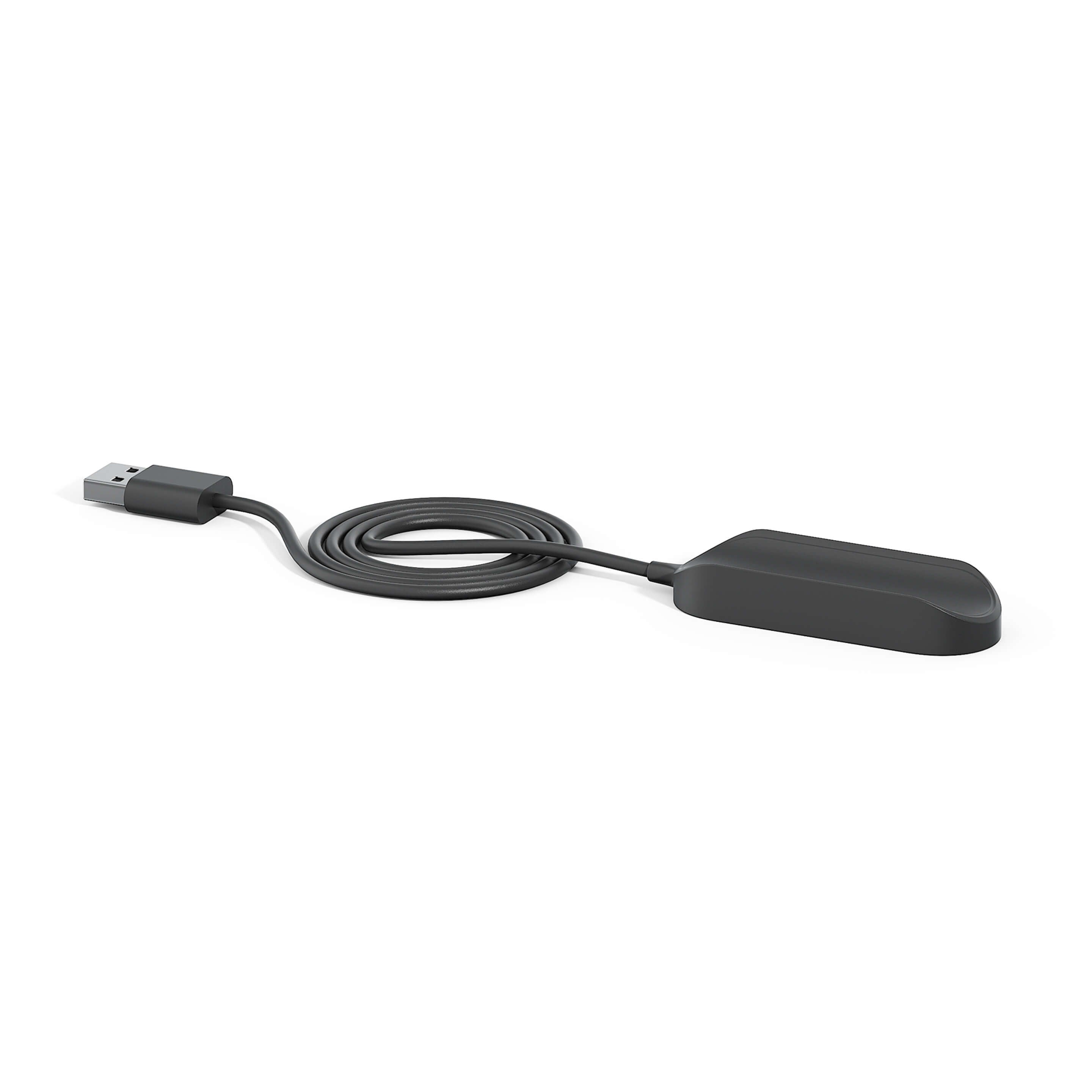 A black Ultra Charger Cable with a USB connector on one end and a magnetic attachment on the other, designed for charging a smart sonic toothbrush.