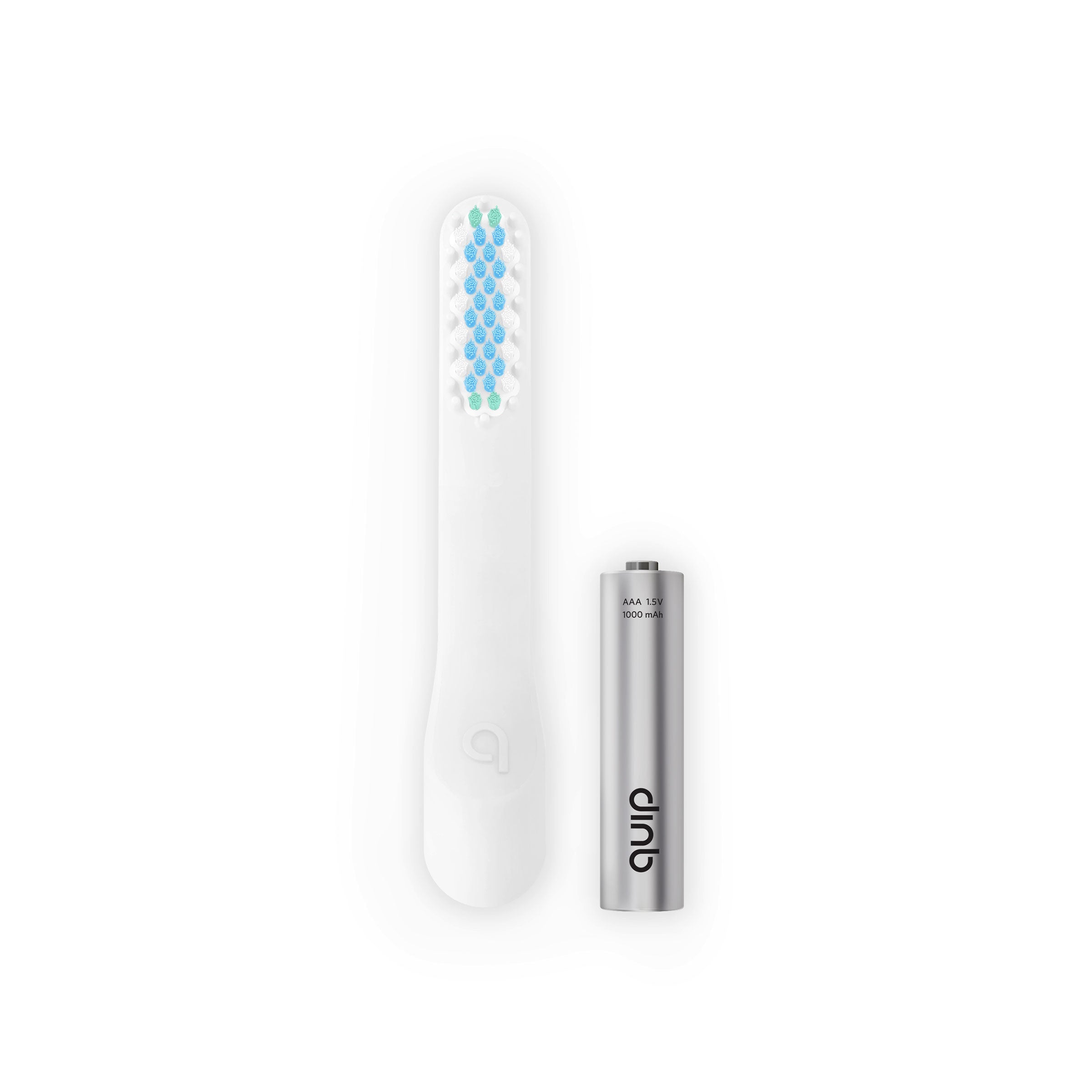 White electronic device with blue accents on a white background