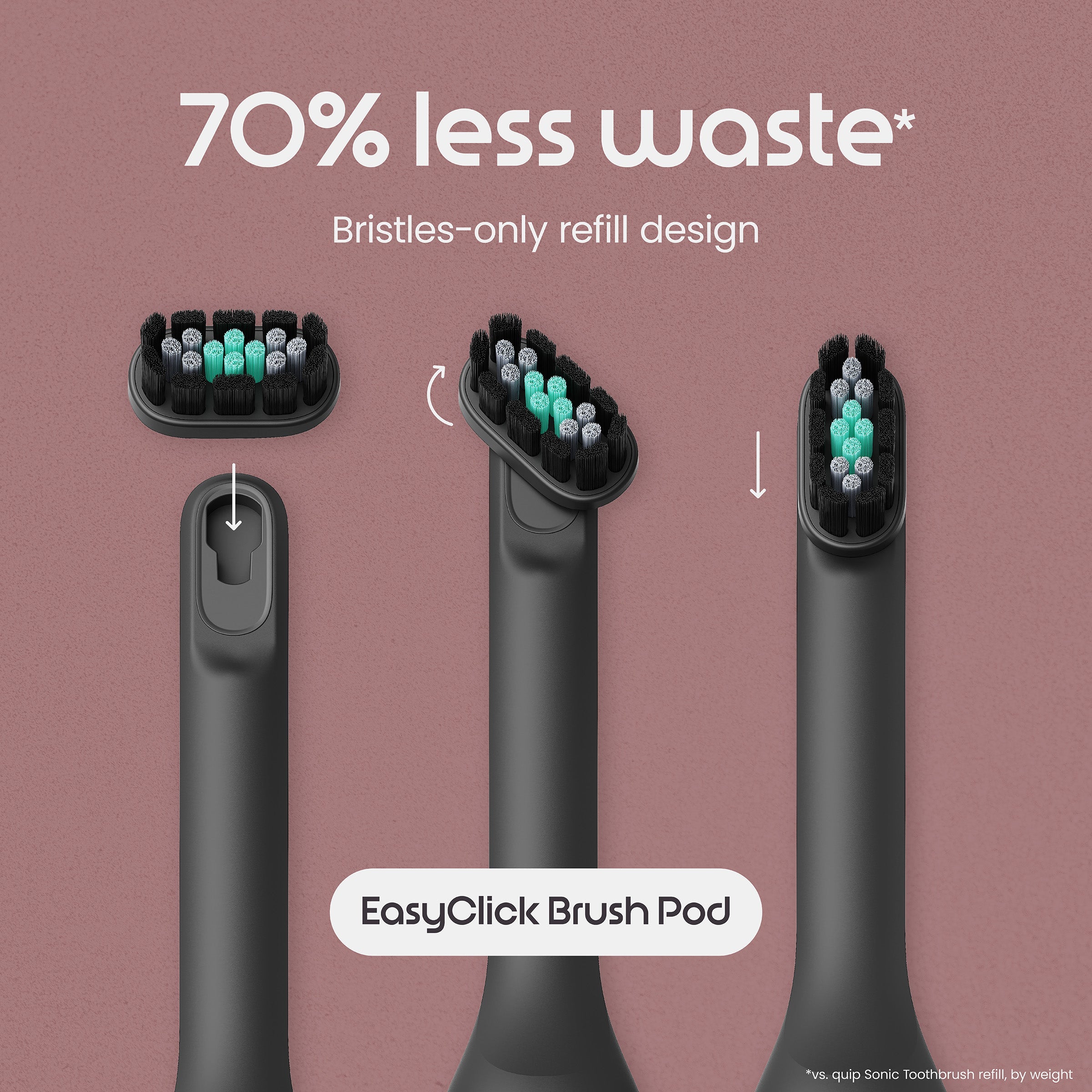 Electric toothbrush with bristles-only refill design on a brown background
