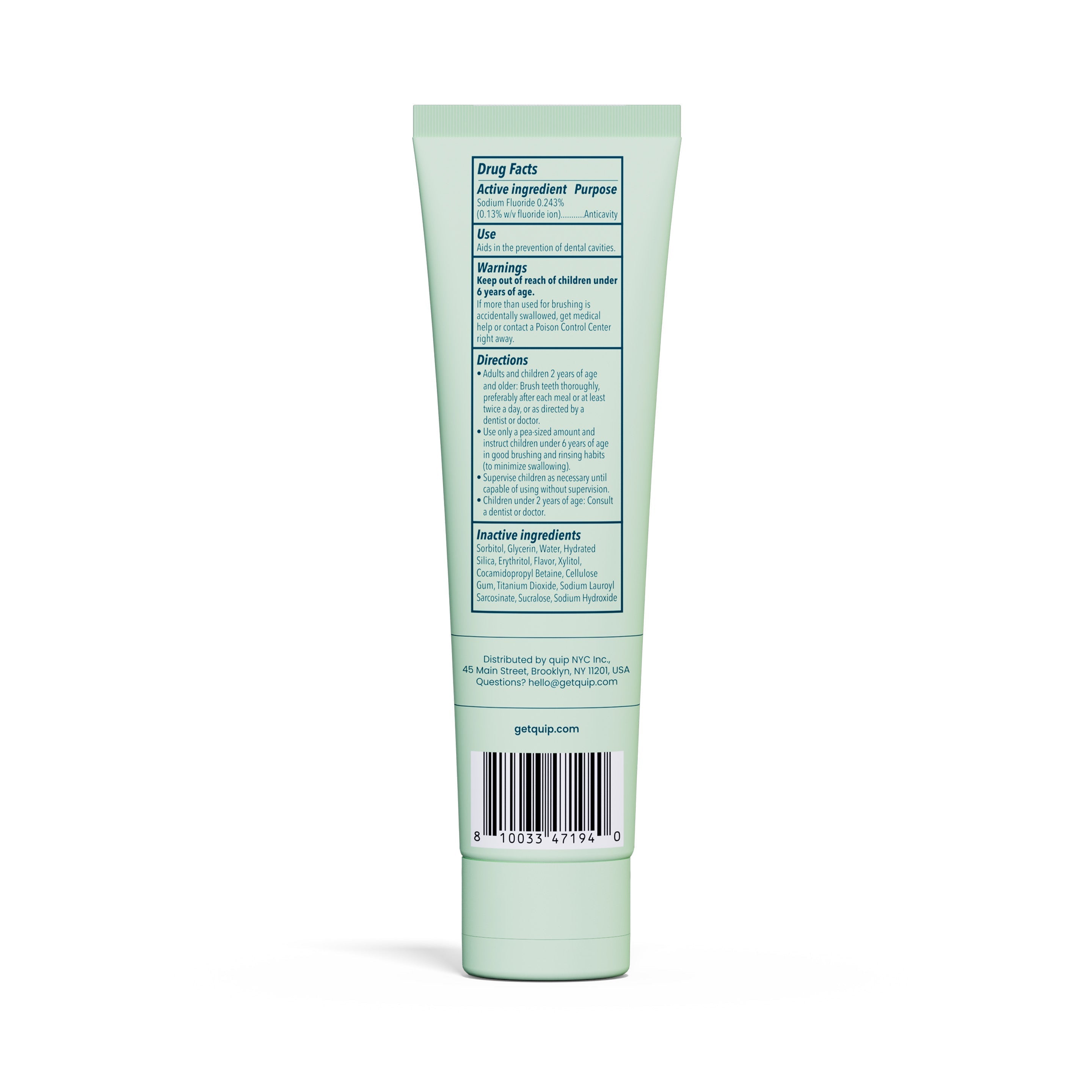 Green tube with text and a barcode on a white background