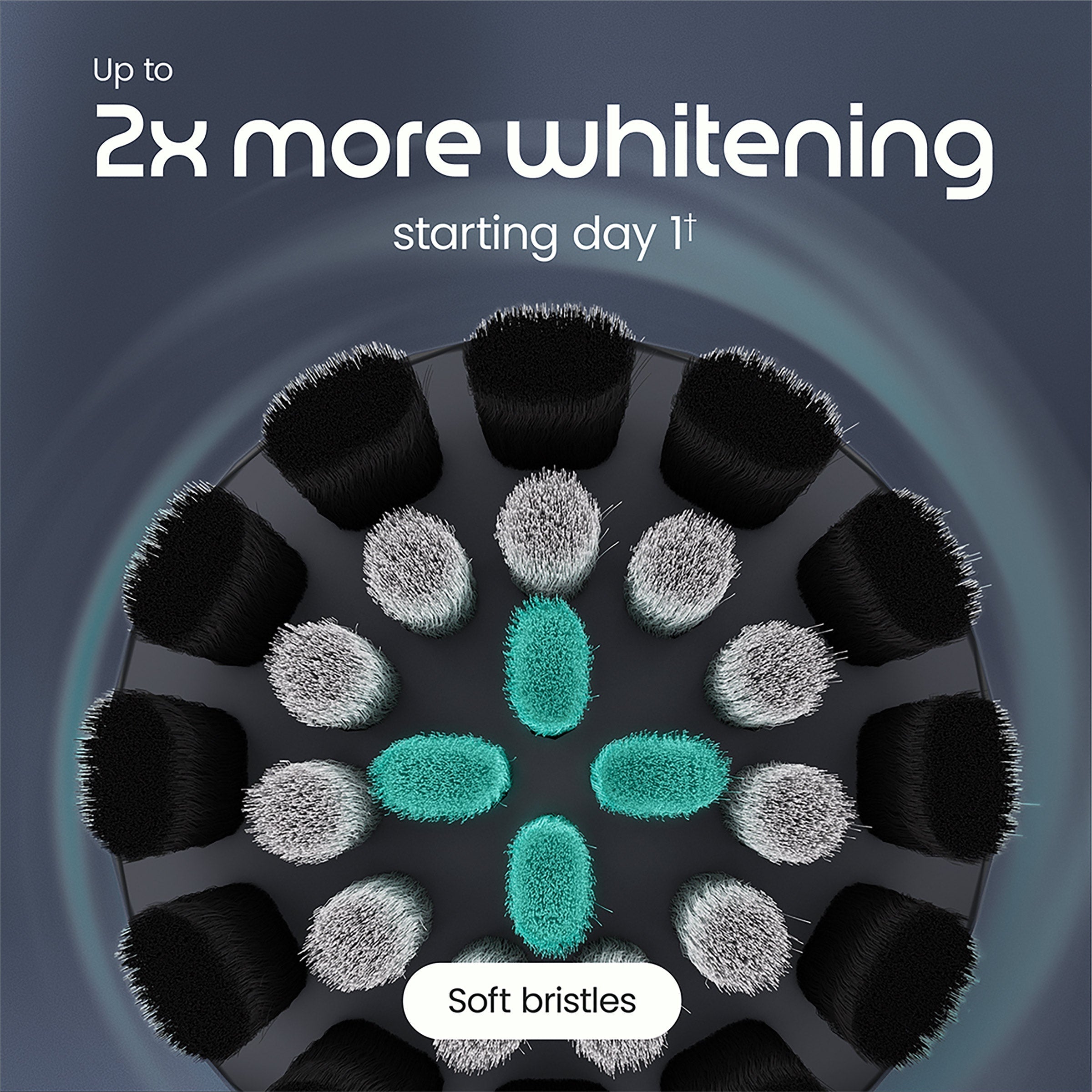 Electric toothbrush head with soft bristles on a dark background