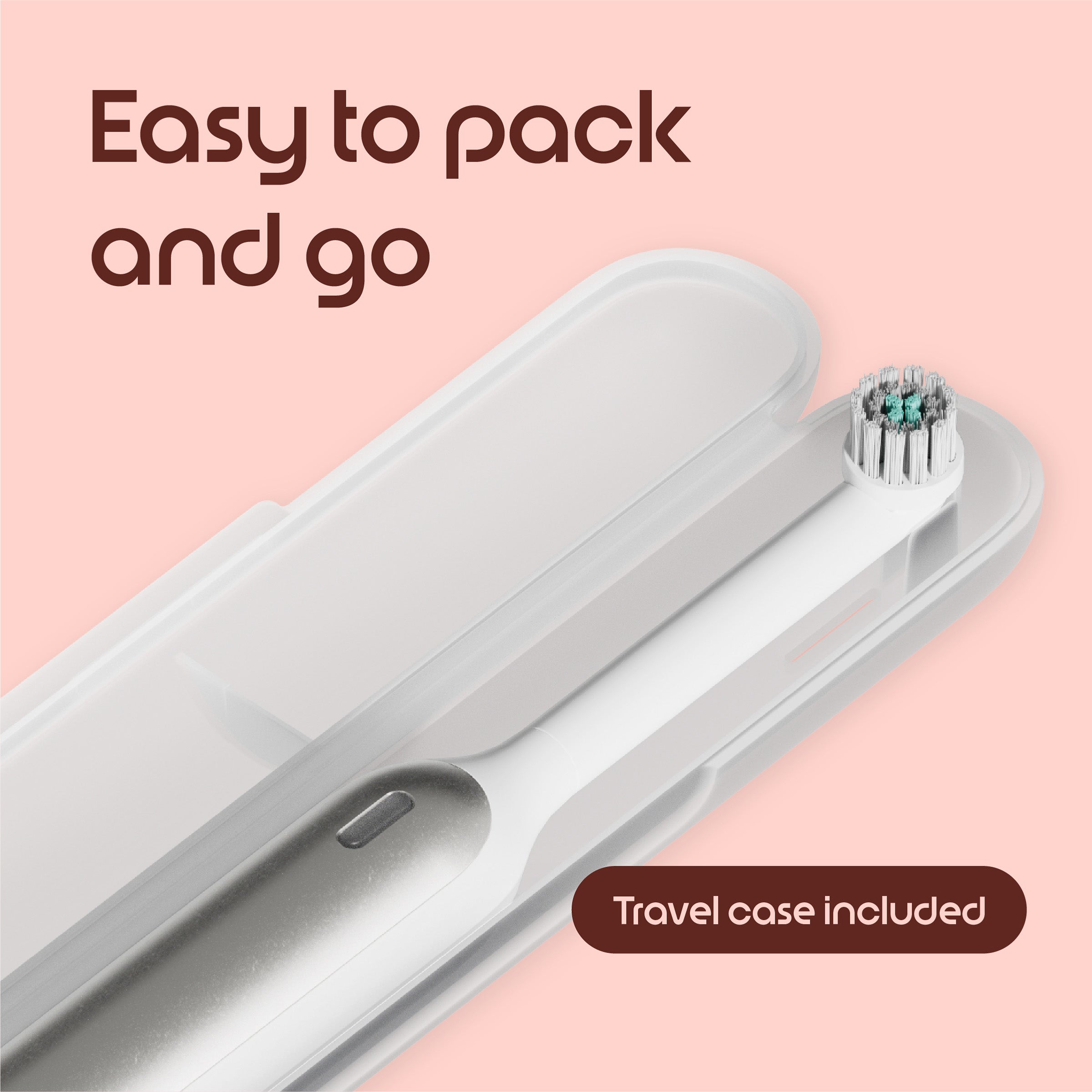 Electric toothbrush with travel case on a pink background
