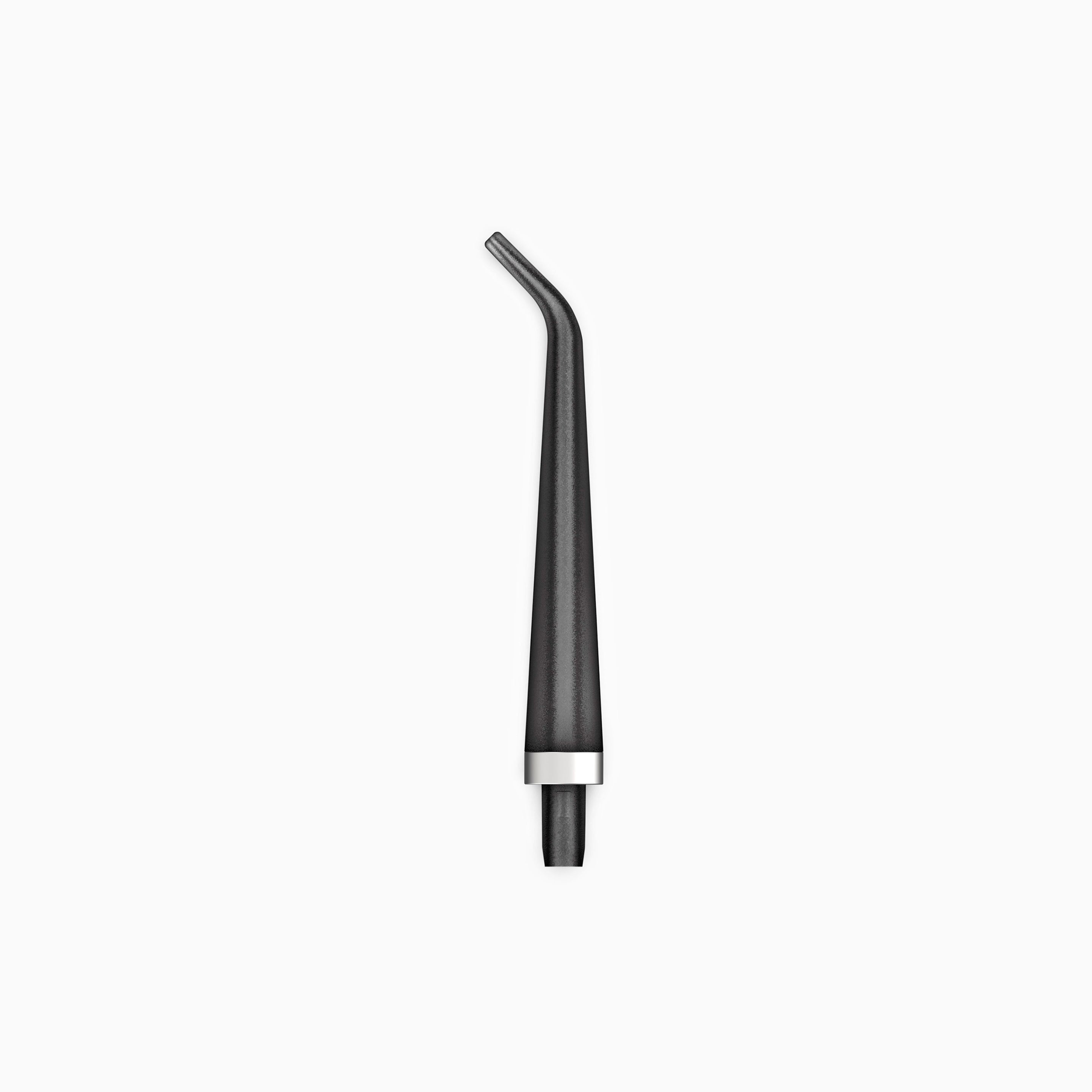 A black magnetic 360º rotating floss tip for a water flosser, with a silver band near the base.