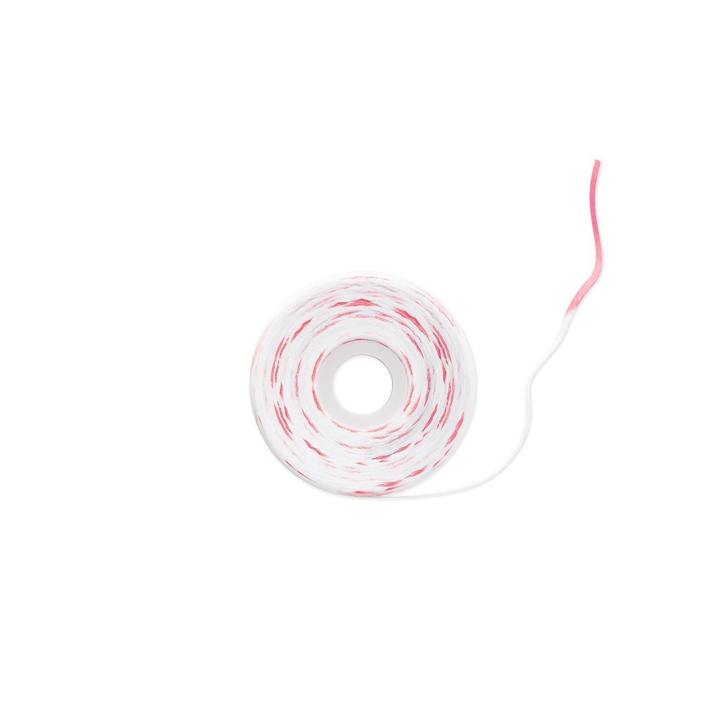 A roll of white adhesive tape with a red printed stripe pattern, shown on a plain white background.