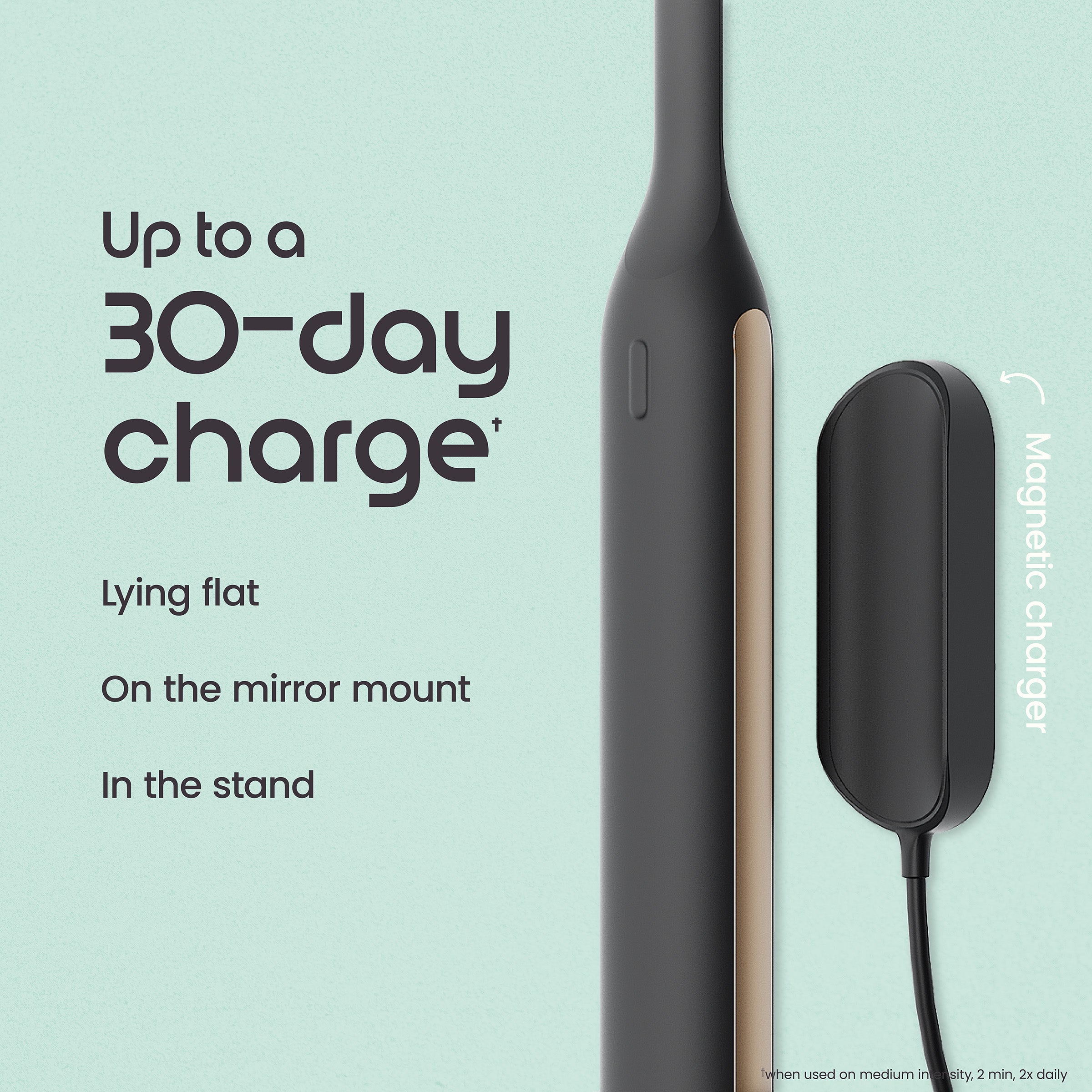 Smartphone with magnetic charger on a light blue background, highlighting charging capabilities.